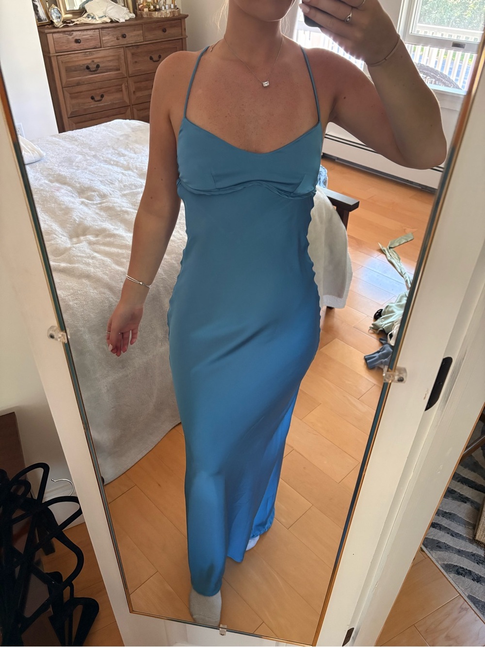Hello Molly Sky-Blue Spaghetti-Strap Maxi Slip Dress